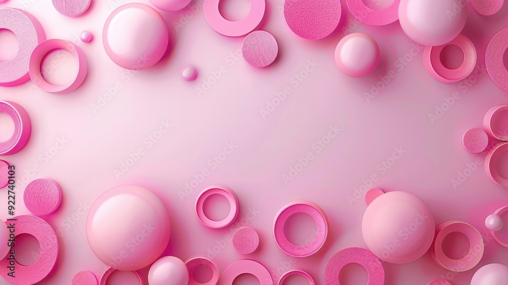 Aufkleber Pink background with scattered circles for design, banner template, white space in the center of the page for text. Circle patterned background for contemporary design. Generative AI.