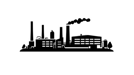 Obraz premium Factory with large smokestacks, expansive warehouse space, and numerous loading docks, vector illustration art