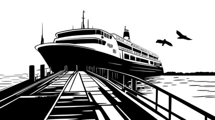 Obraz premium Loading ramps extended from the terminal onto waiting ferries, vector illustration art