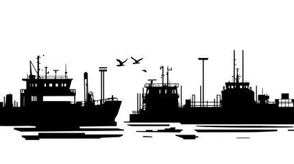 Obraz premium View from the terminal showing ferries approaching the docks, vector illustration art