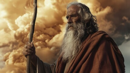 Moses using staff to call upon god in a lifelike portrayal of a divine encounter