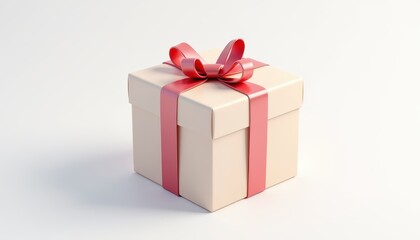 Obraz premium A beautifully wrapped gift box with a red ribbon and bow on a white background.