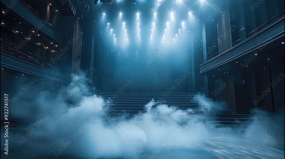Poster the fog box on stage in a modern theater or auditorium. generative ai.