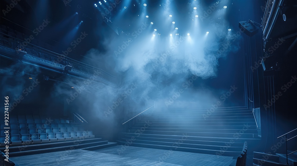 Poster the fog box on stage in a modern theater or auditorium. generative ai.