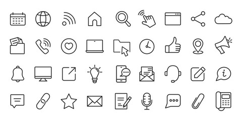 Contact and communication icons set. Contact us, chat, message, support, address, email, call. Vector