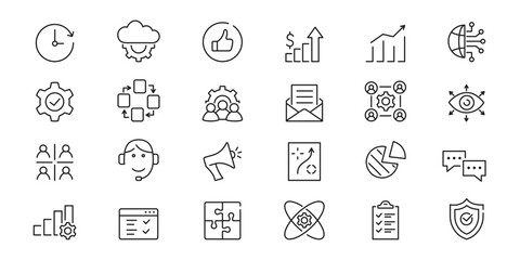Customer Relationship Management icons set. Service, customers,  communication, marketing, database. Vector