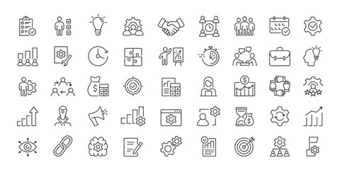 Digital marketing icons set. Managment, production, work, process, project, success, target. Vector