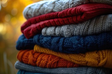A pile of sweaters stacked high
