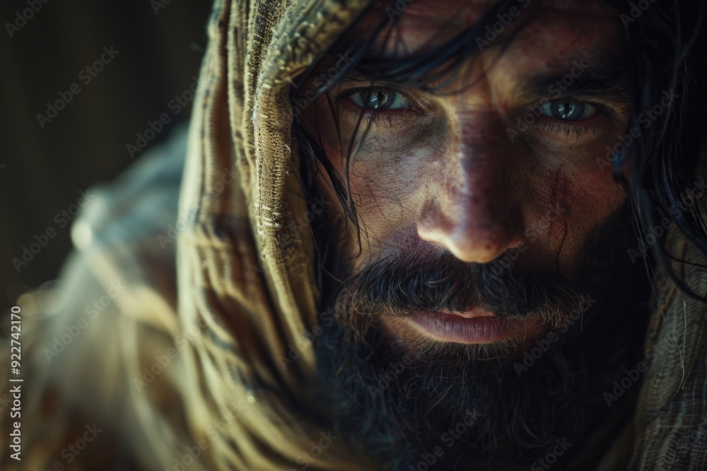 Poster portrait of a bearded man from the chest up, suitable for editorial or personal use