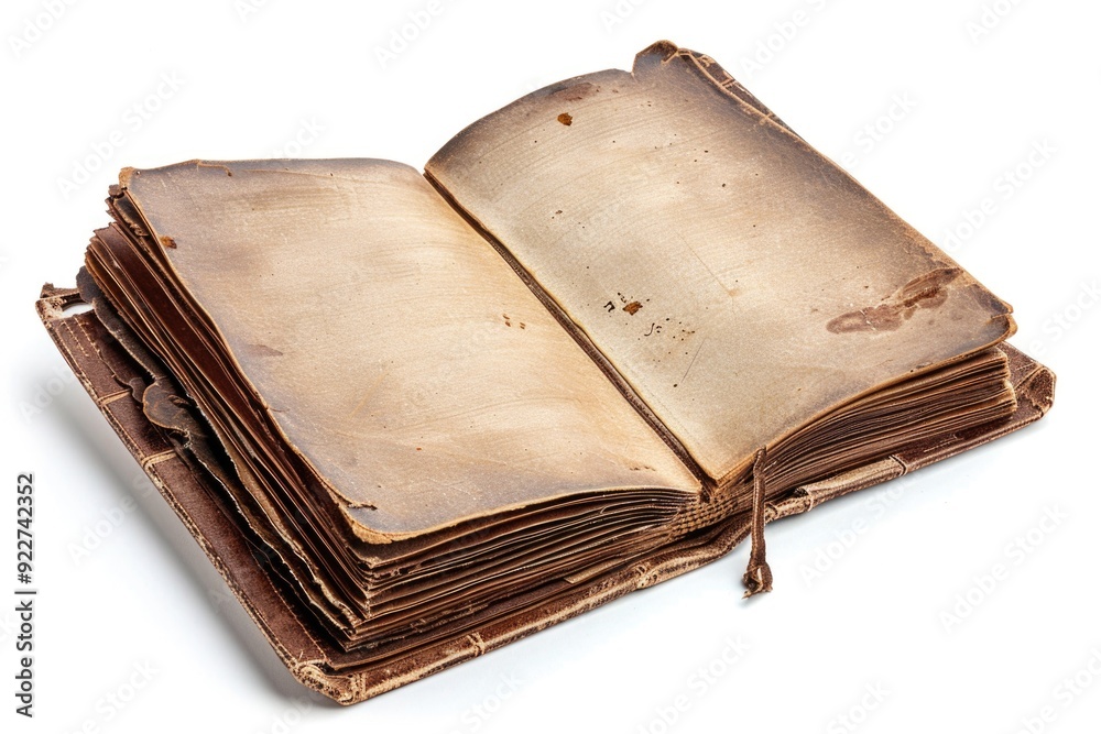 Aufkleber An old book lying open on a white surface, great for backgrounds or adding texture to your design