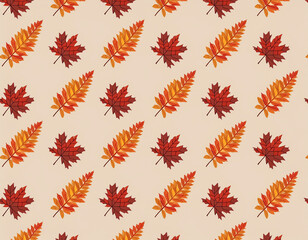 Fototapeta premium Minimalist Falling Leaves Pattern Autumn Hues on Neutral Background Design