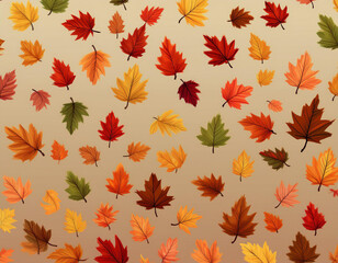 Fototapeta premium Minimalist Falling Leaves Pattern Autumn Hues on Neutral Background Design