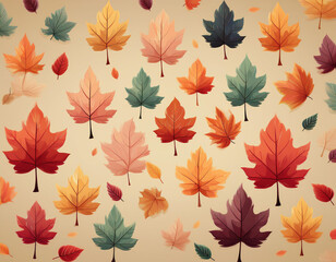 Minimalist Falling Leaves Pattern Autumn Hues on Neutral Background Design
