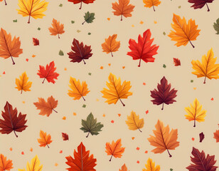 Minimalist Falling Leaves Pattern Autumn Hues on Neutral Background Design