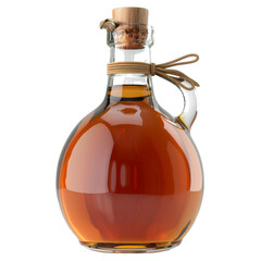 Glass bottle filled with amber liquid and a cork stopper