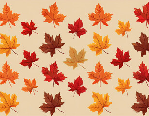 Fototapeta premium Minimalist Falling Leaves Pattern Autumn Hues on Neutral Background Design