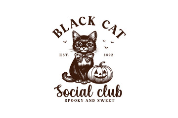 Black cat social club, Halloween Witch Club SVG Sublimation T shirt Design
