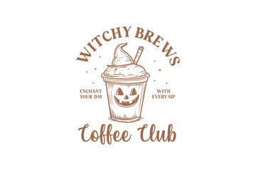 Witchy Brews coffee club, Halloween Witch Club SVG Sublimation T shirt Design