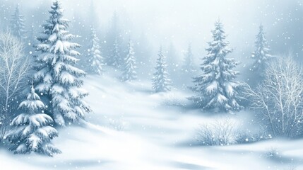 Fototapeta premium A snowy scene with trees and snow covered ground, AI