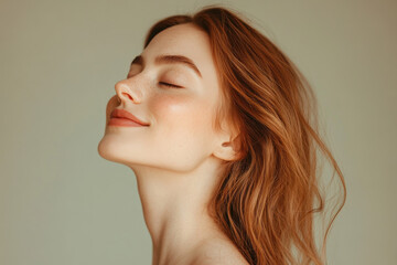 Fototapeta premium A close up of a woman's face with her eyes closed