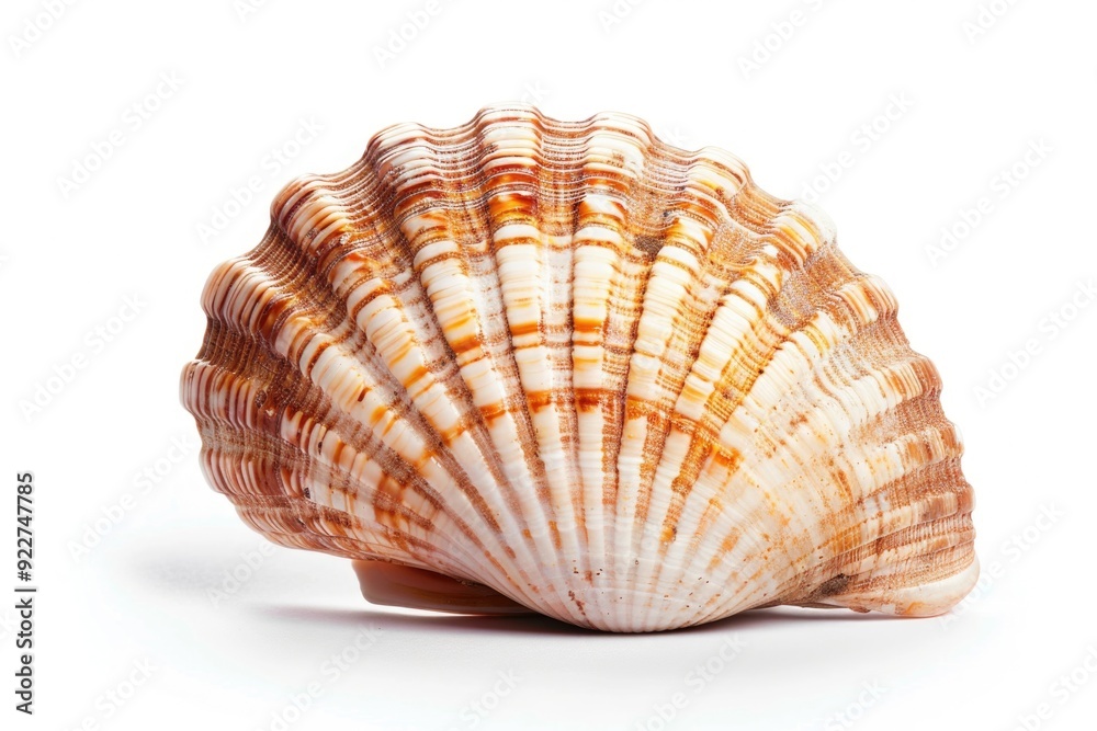 Poster A close-up shot of a shell on a white surface, suitable for use in design or photography projects