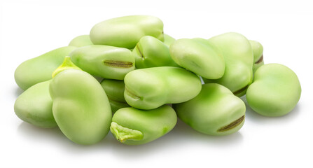 Bunch of broad beans isolated on white background.