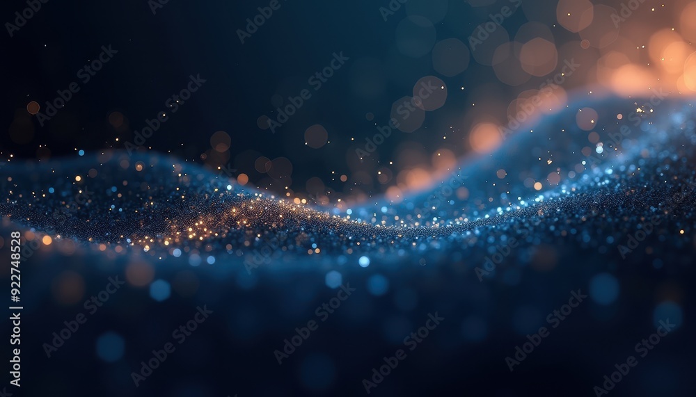 Poster Abstract visual of sparkling lights creating a wave-like pattern against a dark background.