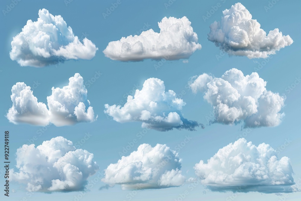 Poster a collection of clouds floating in the clear blue sky