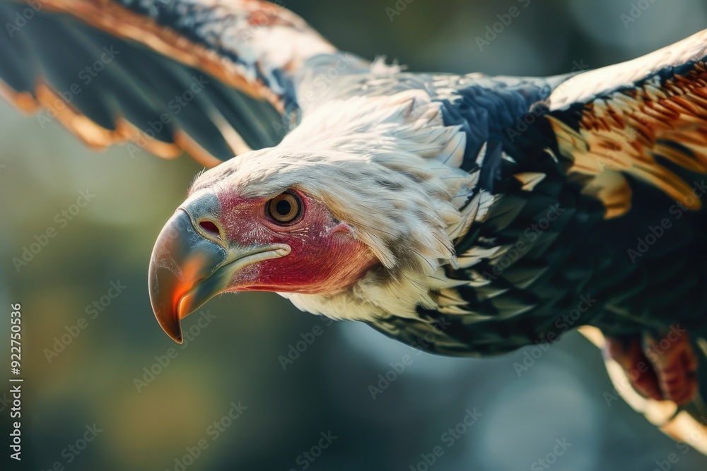 Poster a close-up shot of a bird of prey with its wings spread wide, perfect for use in nature documentarie