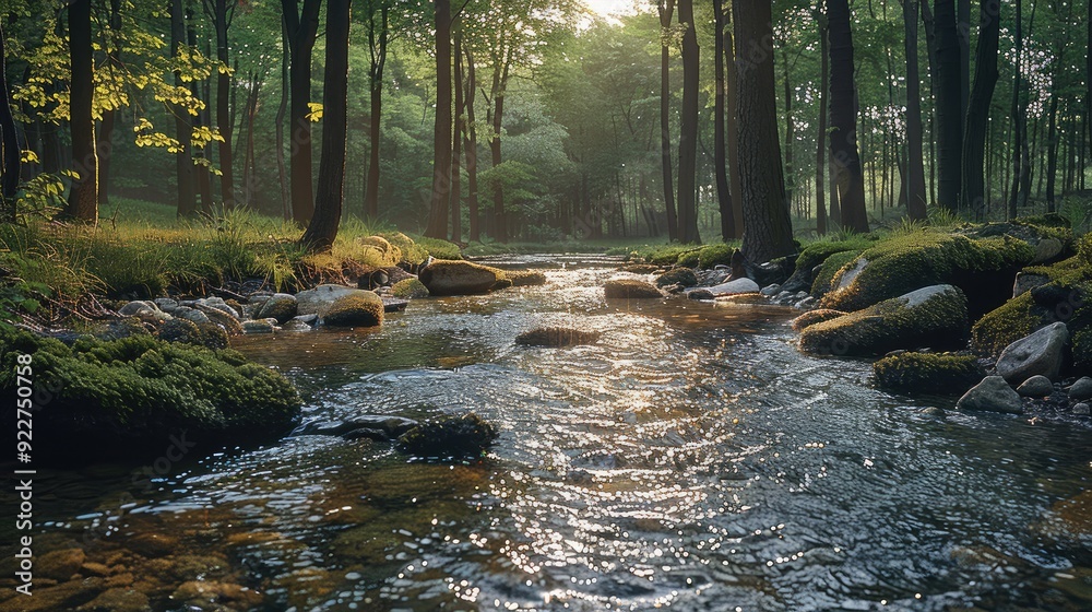 Aufkleber a stream in a forest. generative ai.