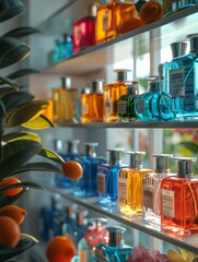 Perfume Bottle.Trending concept natural cosmetic with eucalyptus leaves shadow. Beauty concept for face,