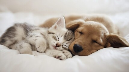 Cozy Companions: Puppy and Kitten