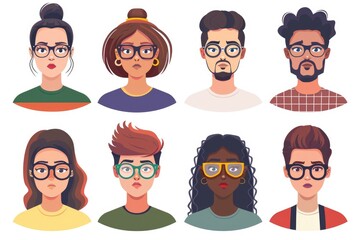 A group of people with glasses on their faces, focusing on individuality and visual aids