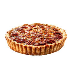A Single Pecan Pie With Flaky Crust and Shiny Glaze