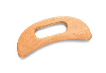 Wooden guasha scraper for body massage on white background