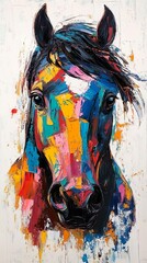 Naklejka premium Abstract oil depiction of a black horse head with rich colors image