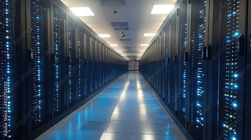 Poster servers backup in data center. innovative data backup solutions. generative ai.