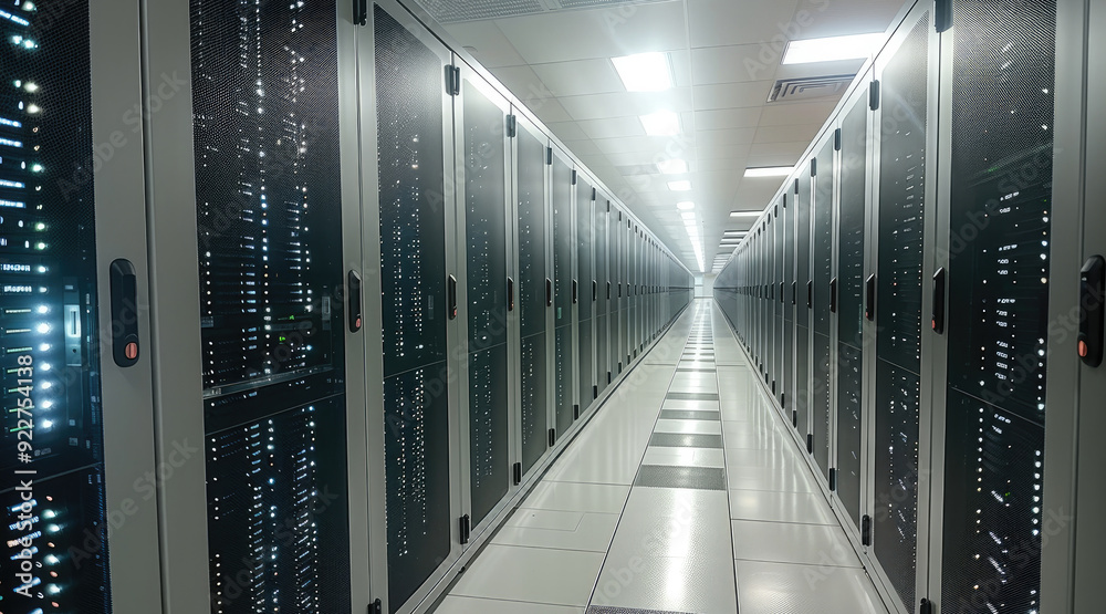 Poster Servers backup in data center. Innovative Data Backup Solutions. Generative AI.