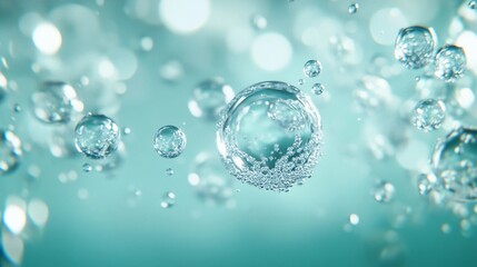 Microscopic Water World:Vibrant Water Molecule Macro - High-detail, hyper-realistic close-up of water molecules in vibrant green against a bokeh background