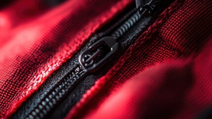 A close up of a zipper on the side of red fabric, AI
