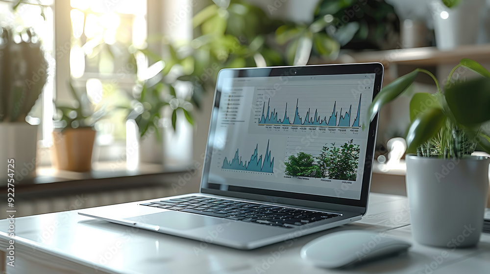 Aufkleber a sleek, modern laptop on a clean, white desk with a minimalistic background. on the laptop screen, 