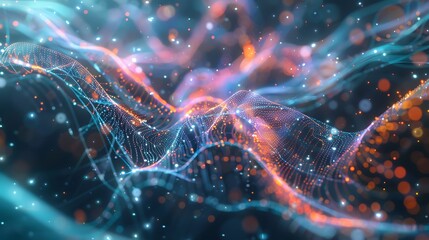 Futuristic data landscape with holographic neural network overlays.