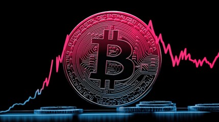 Fototapeta premium Animated graph showing the rise and fall of Bitcoin value over time.