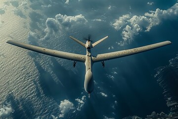 Fototapeta premium Unmanned aerial vehicle or UAV flying in the sky over the sea