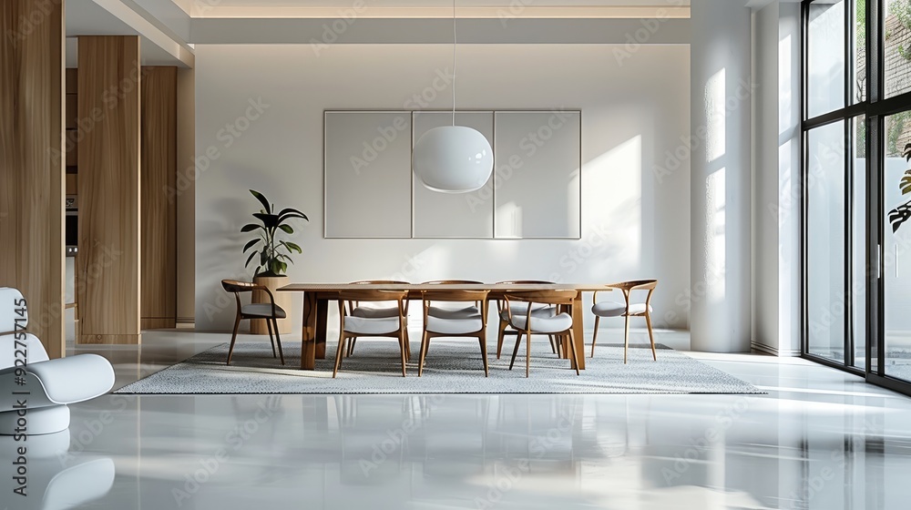 Poster minimalist dining rooms with accent pieces. generative ai.