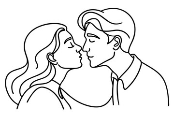 Romantic Couple Kissing Line Art Vector Illustration Elegant and Minimalist Design