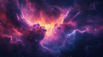 A breathtaking view of a vibrant nebula, filled with swirling cosmic gases and shimmering starlight