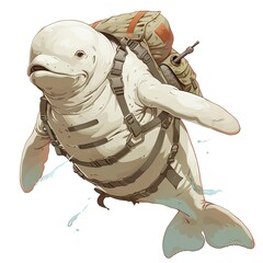 Beluga Whale Soldier Occupation fantasy animal cartoon isolated whitebackground