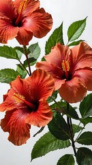 Single Red Hibiscus On A White Background