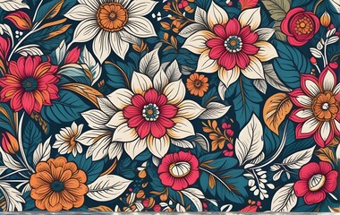 Red and white flowers seamless pattern 